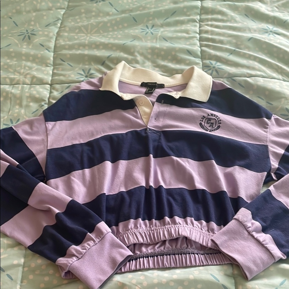 Forever 21 Purple and Blue Striped Polo Shirt